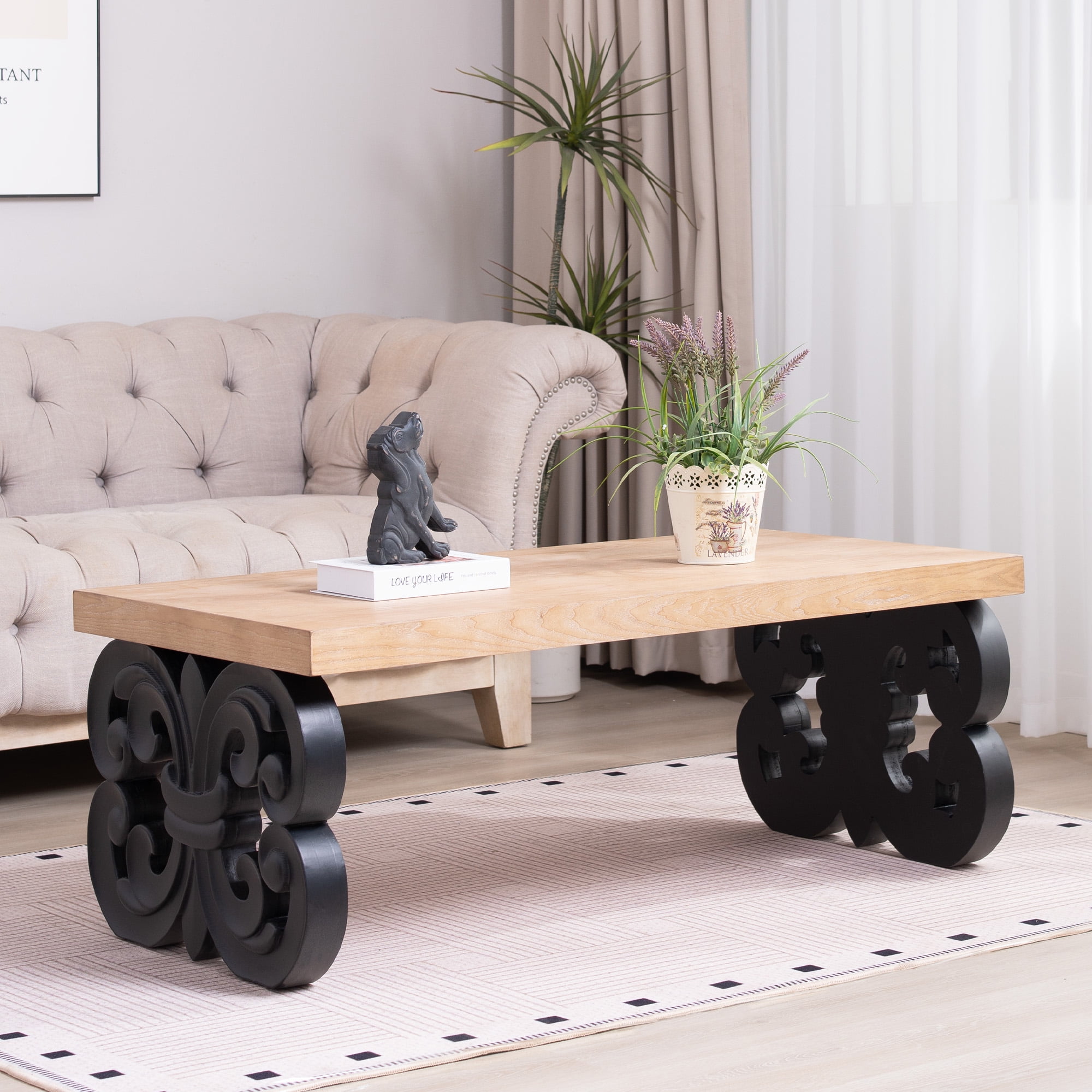 Black Scroll Base Coffee Table – 47