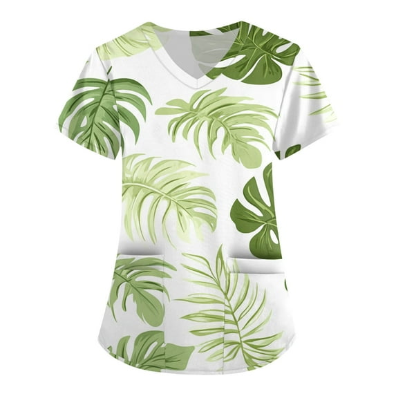 Black Scrub for Women,Hawaiian Print Healthcare Scrub Tops for Womens - Stretchy V-Neck Design with Pocket - Mint Green - XL