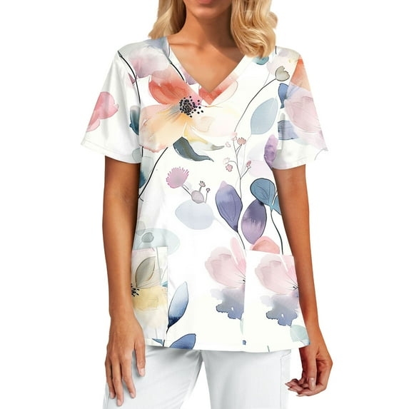 Black Scrub for Women,Scrub Tops Womens with Pocket - Antimicrobial Short Sleeve Medical Uniform Top for Clinics - White - XL