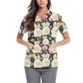 thumbnail image 1 of Black Scrubs Uniforms，Easter Scrub Tops Women Bunny Egg Hunt Print Short Sleeve V Neck Stretchy Holiday Nurse Working Uniform Scrubs Sets，Khaki，XL, 1 of 4