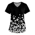 thumbnail image 1 of Black Scrubs Uniforms,Floral Print Medical Tops - Moisture-Wicking V-Neck Scrub Top with Cargo Pockets - Black - XXL, 1 of 4