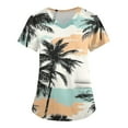 thumbnail image 1 of Black Scrubs Uniforms,Hawaiian Print Healthcare Scrub Tops for Womens - Stretchy V-Neck Design with Pocket - Camel - XL, 1 of 5