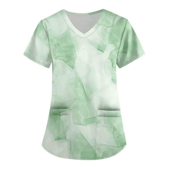 Black Scrubs Uniforms,V-Neck Scrub Tops with Floral Print - 2-Pocket Stretchy Scrubs with Convertible V-Neck - Light Green - L