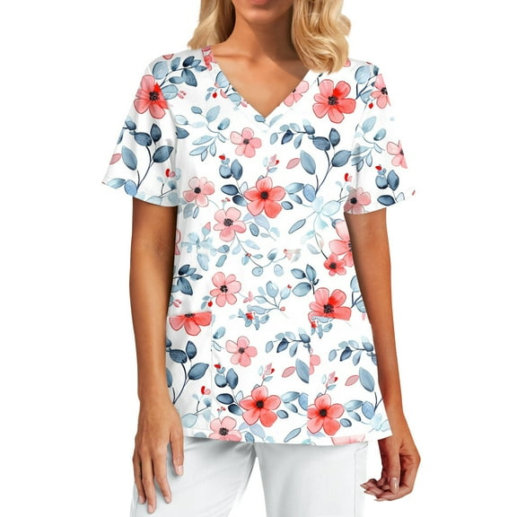 Black Scrubs Uniforms,Womens Workwear Tops - Durable Scrub Tops with Reinforced Shoulders & Pockets - Red - S