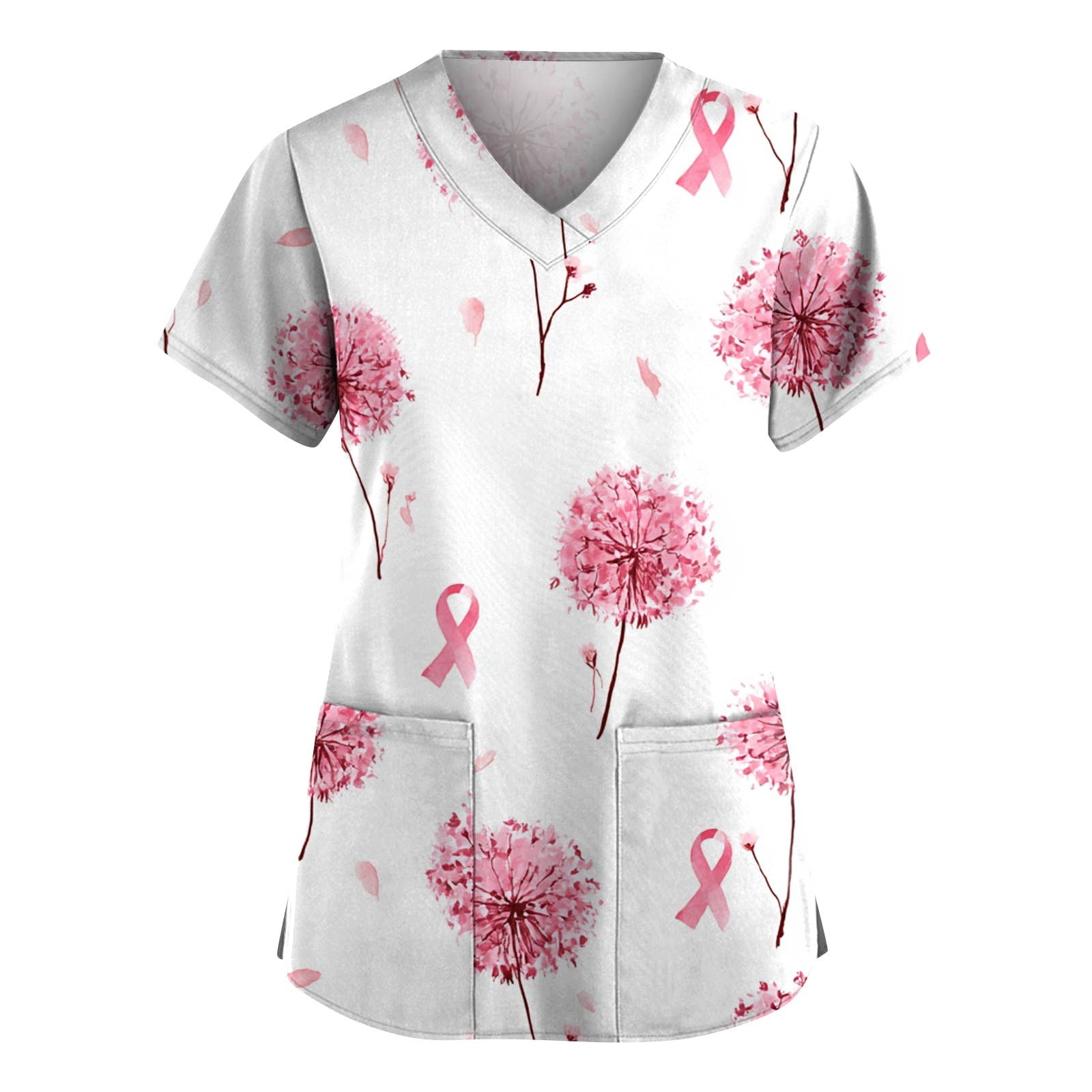 Black Scrubs for Women, Breast Cancer Nurse Pocket Overalls Pink Ribbon ...