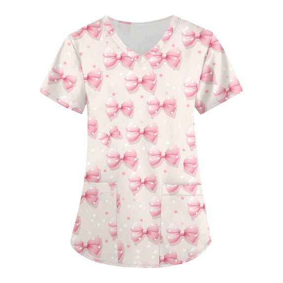 Black Scrubs for Women, Durable Healthcare Uniform Tops 2025 Nursing Graduation Breathable Four Season Medical Uniforms Women V-Neck Scrub Comfortable Workwear with Pockets Pink 5Xl