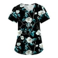 thumbnail image 1 of Black Scrubs Women,Floral Print Medical Tops - Quick-Dry Scrub Blouse with Utility Pockets - Light Blue - XL, 1 of 5