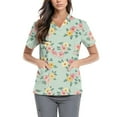 thumbnail image 1 of Black Scrubs Women,Floral Print Scrub Tops - Side Pocket Design for Nurses & Healthcare Workers - Light Green - XL, 1 of 5
