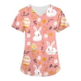 thumbnail image 1 of Black Scrubs For Women，Scrubs for Women 2026 Easter Bunny Eggs Print Tops for Women V Neck Stretchy Short Sleeve Nursing Shirts with Pockets，Complexion，S, 1 of 3