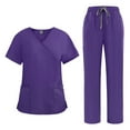 thumbnail image 1 of Black Scrubs,Women's Scrub for Women V-Neck Top & Cargo Pants, Comfortable Scrub Set Stretch Fabric - Dark Purple - S, 1 of 4