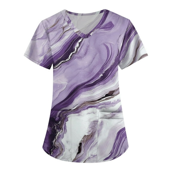 Black Scrubs for Women,Floral Print Medical Tops - Moisture-Wicking V-Neck Scrub Top with Cargo Pockets - Purple - XXL