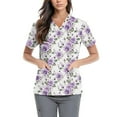 thumbnail image 1 of Black Scrubs for Women,Floral Print Scrub Tops - Side Pocket Design for Nurses & Healthcare Workers - Purple Pink - XXXXL, 1 of 5