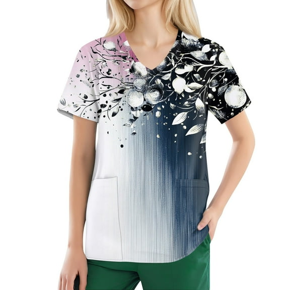 Black Scrubs for Women,Moisture-Wicking Nurse Tops for Women - Breathable V-Neck Scrub Top with Chest Pocket - Light pink - M