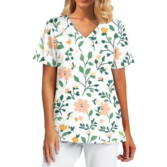 Black Scrubs for Women,Women's Classic Fit Scrubs Tops - Side Slits Short Sleeve V-Neck with Chest Pockets - Light pink - M