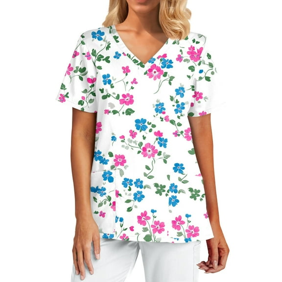 Black Scrubs for Women,Women's Classic Fit Scrubs Tops - Side Slits Short Sleeve V-Neck with Chest Pockets - Sky Blue - XXXXL