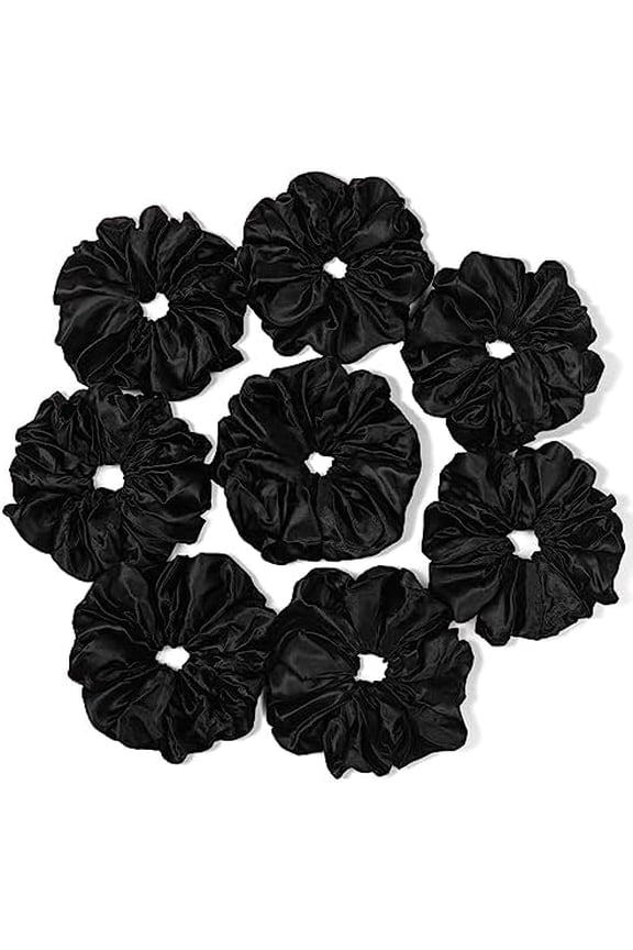 Black Scrunchies Hair Ties for Women - Big Satin Scrunchie Exra Large Gaint Cute Scrunchy for Curl Thick Hair Ligas Para el Cabello De Mujer Decorations Hair Accessories