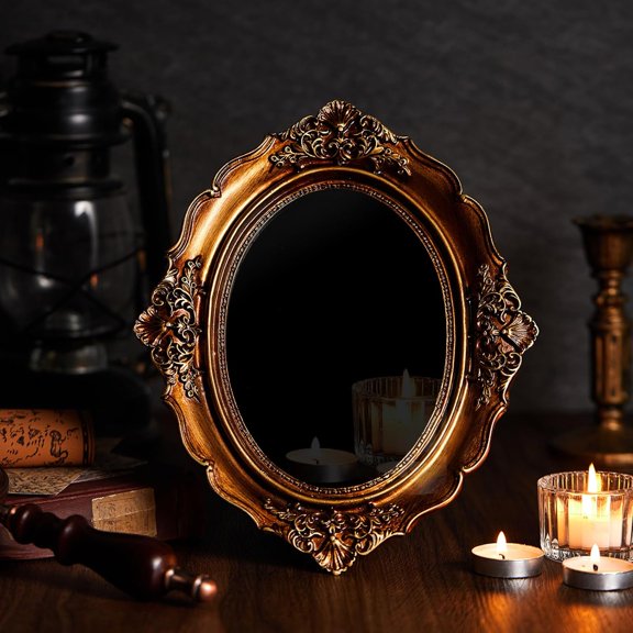 Black Scrying Mirror with Vintage Frame Mirror for Meditation, Divination and Spiritual Practices Witchcraft Supplies for Home Decor(Oval Style,8 x 9.8 Inch)