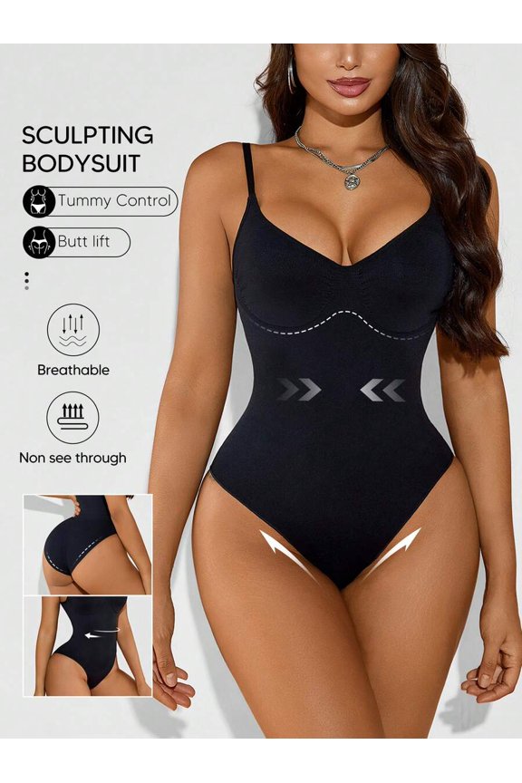 Black Sculpting Bodysuit With Tummy Control And Butt Lift