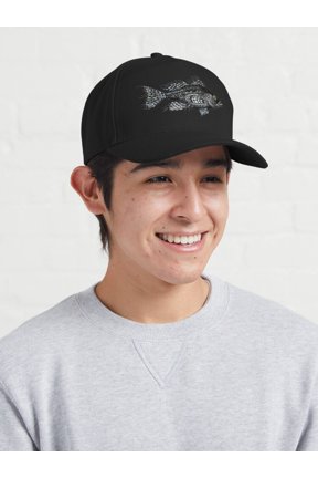 Black Sea Bass Baseball Cap, Muted Turquoise Fish Drawing Design, Classic Outdoor Hat