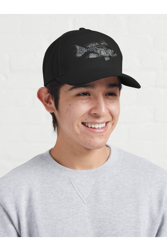 Black Sea Bass Baseball Cap, Muted Turquoise Fish Drawing Design, Classic Outdoor Hat