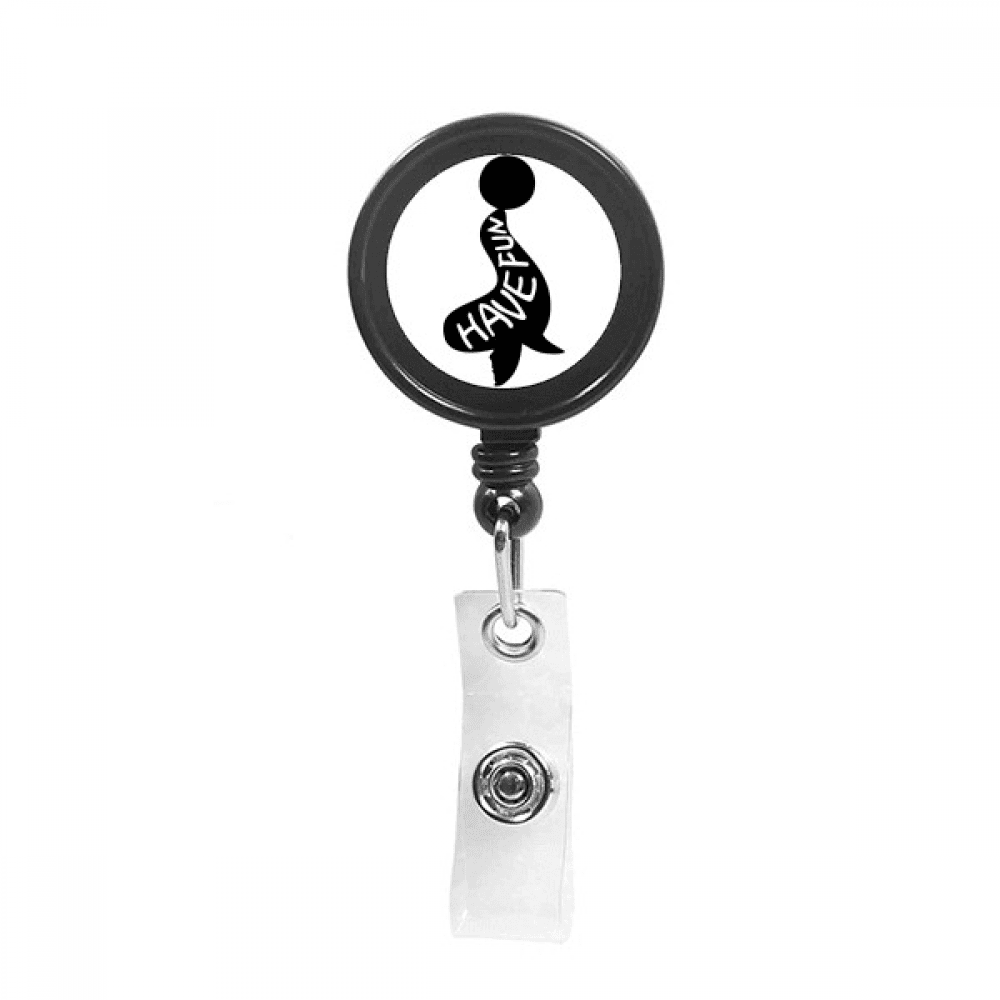 Black Seal Animal Outline Natural Retractable Keychain Badge Holder ID Badge