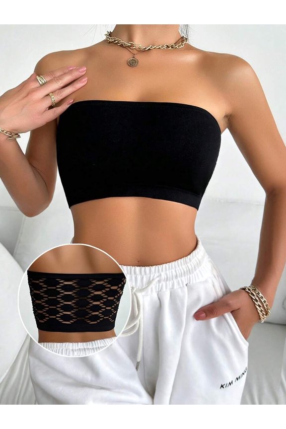 Black Seamless Strapless Bandeau Bralette For Women