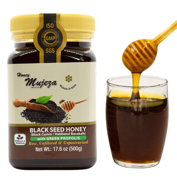 Black Seed Honey with Propolis - Not Mixed with Oil or Powder - Gluten Free - Non GMO - Organic Honey - Immune Booster - 100% Natural Raw Honey (500g /17.6oz)