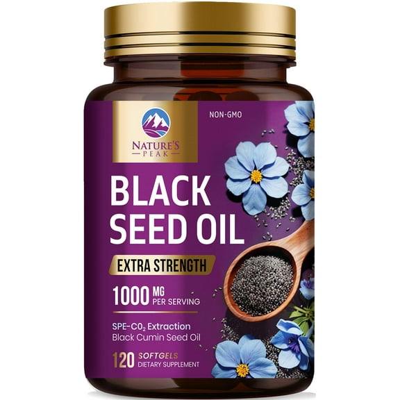 Black Seed Oil 1000mg - Premium Extra Strength Nigella Sativa Blackseed Oil - Black Seed Oil Skin, Digestive Health & Immune Support - Non-GMO Antioxidant, Gluten Free Supplement - 120 Softgels