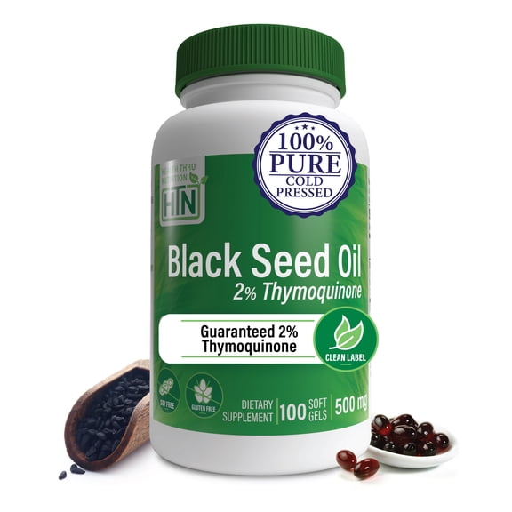 Black Seed Oil 500mg 100 Softgels (2% Thymoquinone) (Cold Pressed) (Non-GMO) by Health Thru Nutrition