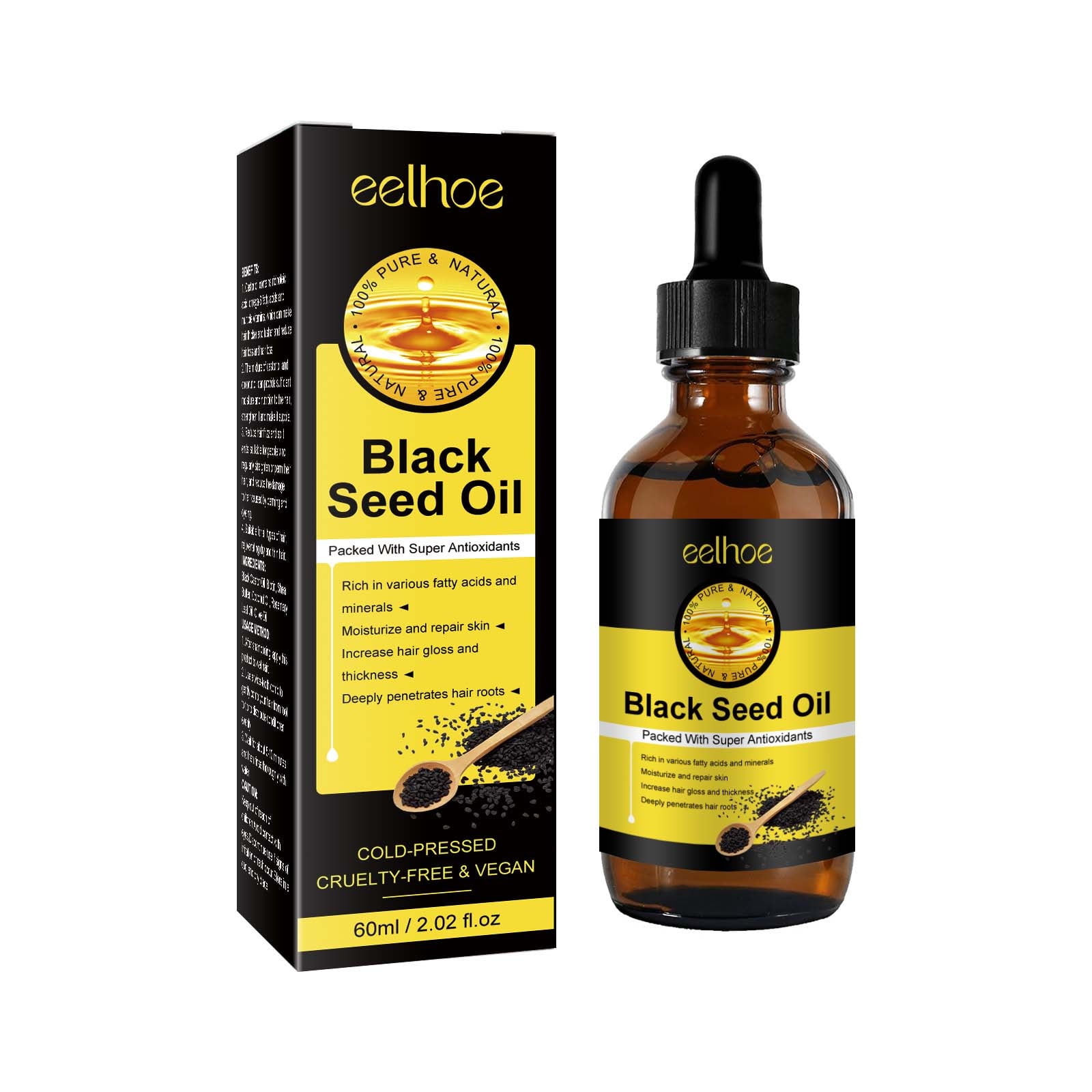 Black Seed Oil 60ml MultiPurpose Oil for Eyelashes, Eyebrows, Hair