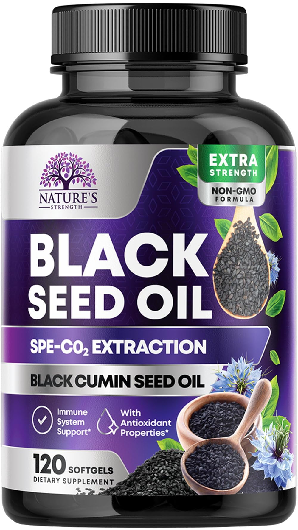 Black Seed Oil Capsules 1000mg - Skin Health & Immune Support (Vegan & Non-GMO) 100% Blackseed Oil, Amazing Extraction Above Cold Pressed, Pure Nigella Sativa Black Cumin Seed Oil - 120 Softgels