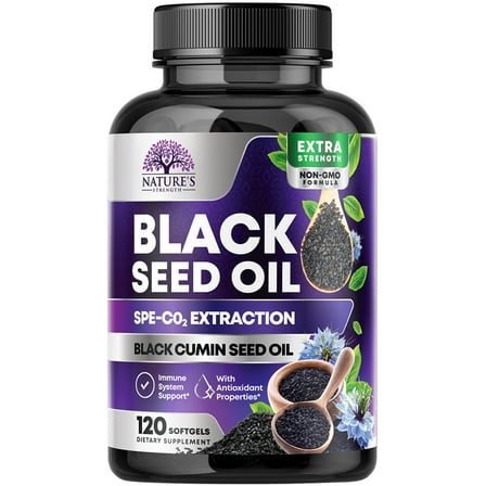 Black Seed Oil Capsules 1000mg with Thymoquinone - Pure Nigella Sativa for Skin Health & Immune Support, 100% Blackseed Oil, Amazing Extraction Above Cold Pressed Black Cumin Seed - 120 Softgels