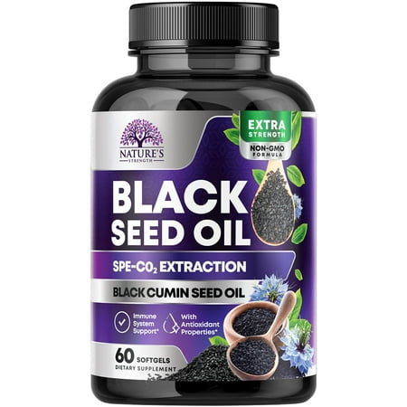 Black Seed Oil Capsules 1000mg with Thymoquinone - Pure Nigella Sativa for Skin Health & Immune Support, 100% Blackseed Oil, Amazing Extraction Above Cold Pressed Black Cumin Seed - 60 Softgels