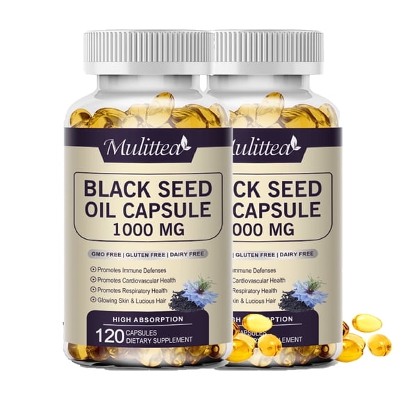 (2 Pack)Black Seed Oil Supplement, Cold Pressed Black Cumin Seed Oil, 120 Capsules