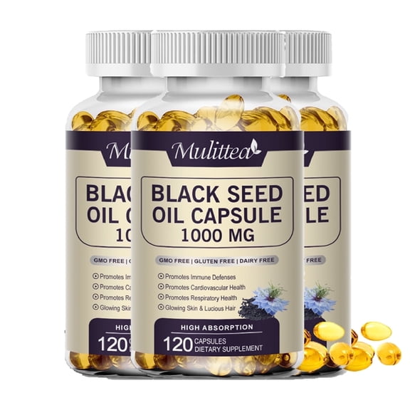 (3 Pack)Black Seed Oil Supplement, Cold Pressed Black Cumin Seed Oil, 120 Capsules