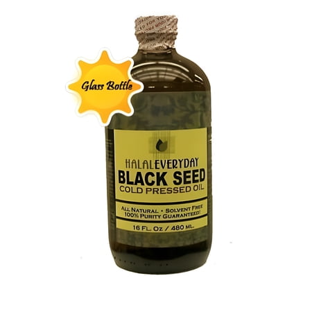 Black Seed Oil - Glass Bottle - 100% Pure and Cold Pressed - Imported Seed from India 16 OZ - Cold Pressed in NY - 100% Hexane Free - NON GMO, Vegan and Halal - Very Dark and Potent