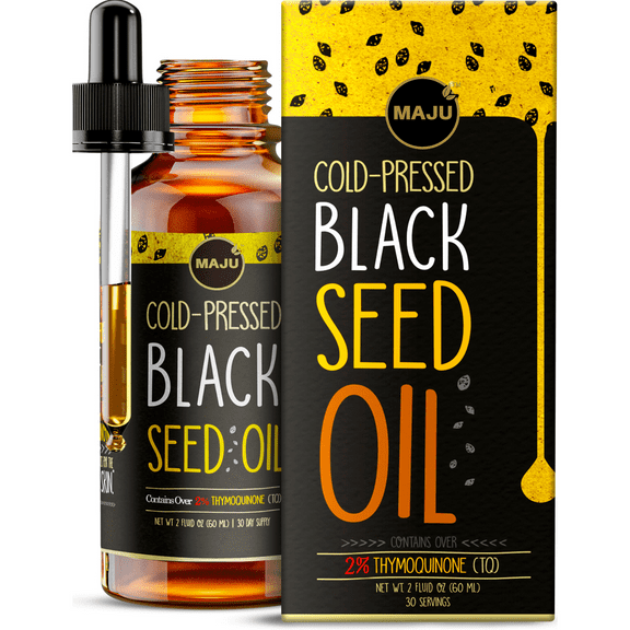 MAJU's Black Seed Oil Liquid Dropper 2 Fl Oz, Travel Size Cold Pressed Nigella Sativa, 3X TQ, For Immune Support