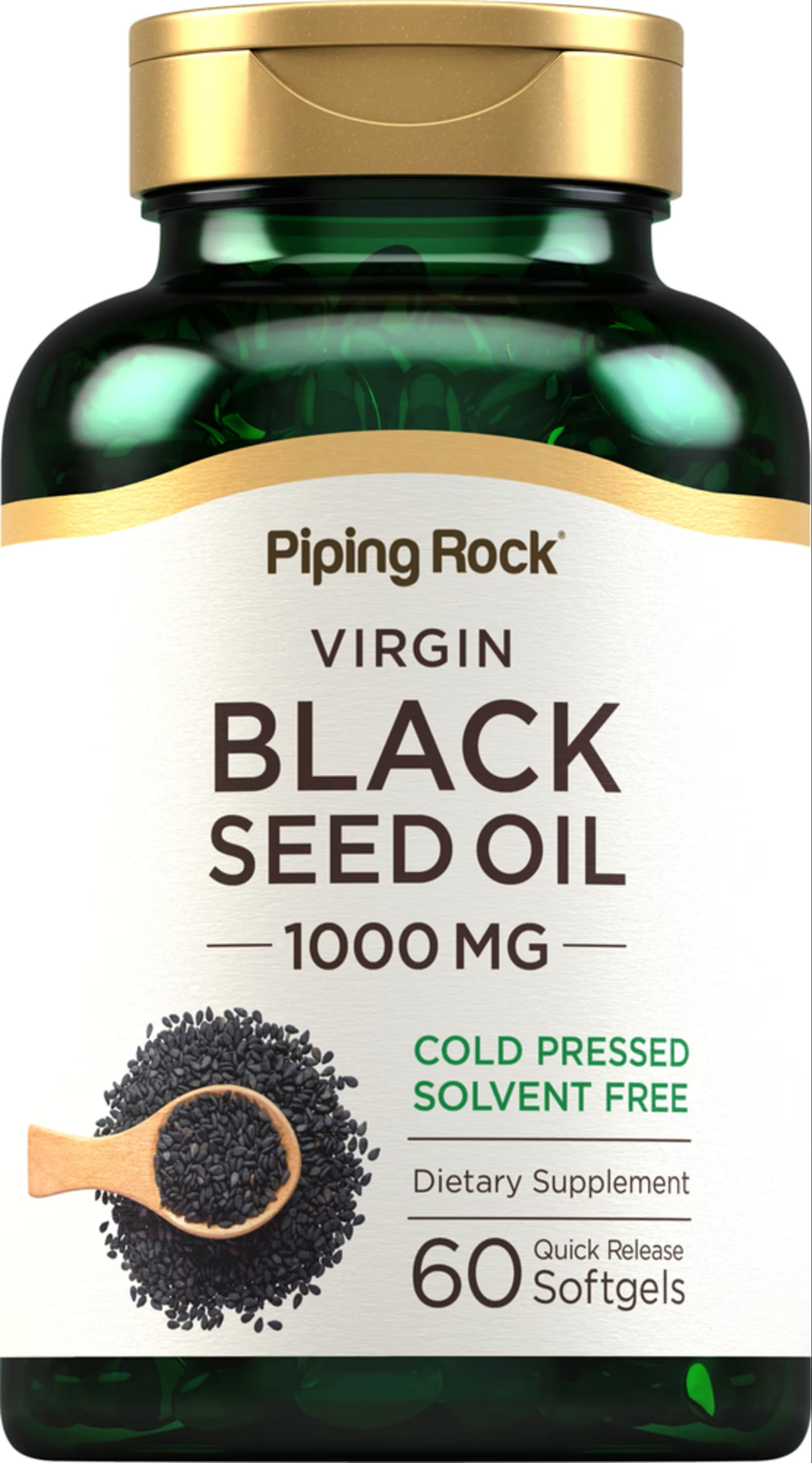 Black Seed Oil Pills | 1000mg | 60 Softgels | Cold Pressed Solvent Free | By Piping Rock