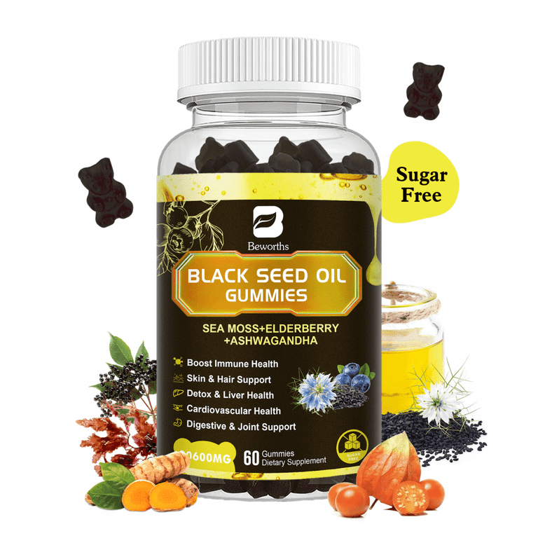 Black Seed Oil Sea Moss Gummies with Ashwagandha, Burdock Root