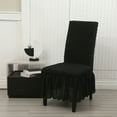 thumbnail image 1 of Black Seersucker Skirt Chair Cover, Elastic Stretchable Furniture Protector for Dining Room and Wedding Party, Durable Washable Decorative Seat Slipcover, Modern Elegant Frilled Design, 1 of 8