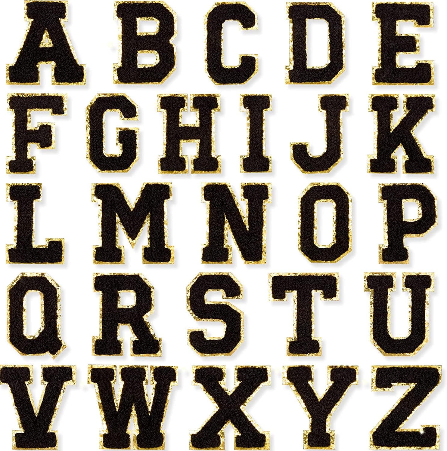 Black Self Adhesive Chenille Letters Patches
