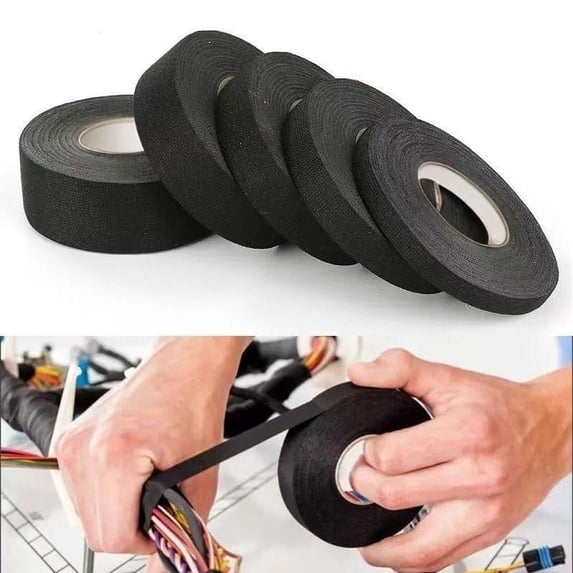 Black Self Adhesive Fabric Wire Harness Tape - Flame Retardant Heat Proof Noise Damping Cloth Tape, Durable for Car Engine Electrical Wiring Insulation & Automotive Repair Use, 590in, Black