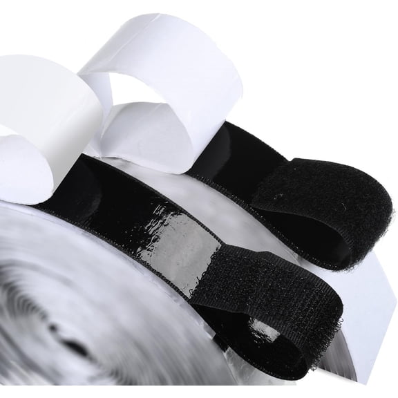 Black Self Adhesive Hook and Loop Tape Strips, 16 Ft x 0.75 Inch Heavy Duty Strong Glue Back Fastener Roll, Multipurpose Adhesive Fastening Tape for Home Office DIY Craft Use