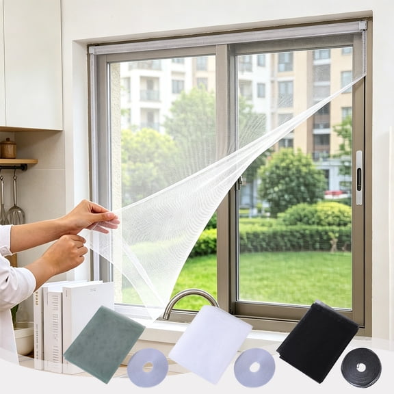 Black Self-adhesive Window Mesh, No Drill Insect Screen, Polyester Fine Mesh for Home Windows, Adjustable Replacement for Kitchen Bedroom, 59.06" x 51.18", Topliu