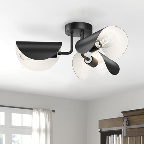 Black Semi Flush Mount Ceiling Light, 3 Lights Modern Retro Ceiling Lighting with Black Adjustable Shades for Hallway, Dining Room and Bedroom$$Tools & Hardware Other