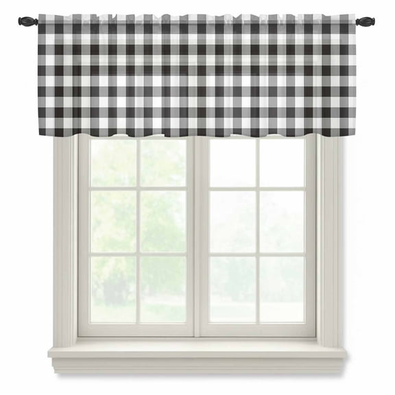 Black and Semi Sheer Valance Curtains White Checkerboard Gradient Simple Grid Theme Voile Valances Curtain Rod Pocket Small Window Treatment for Kitchen Bathroom Cafe 60"x18"
