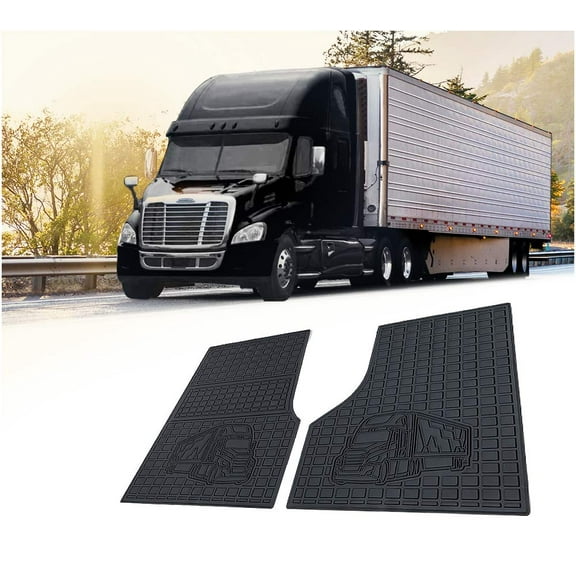 Black Semi Truck Floor Mats Liners Compatible with Freightliner Cascadia 113 & 125 Automatic (2008-2020) & Manual (08-19)- Cascadia Floor Mats w/Non-Slip All-Weather Guard - 1Pair
