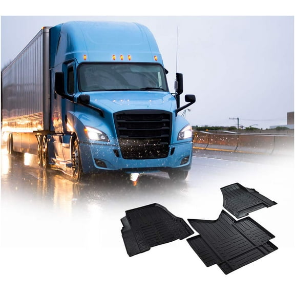 Black Semi Truck Floor Mats Liners Compatible with Freightliner Cascadia 116 & 126 (2018-2021) & Automatic (2018-2021) - Cascadia Floor Mats 3Pcs Set with Non-Slip All-Weather Guard