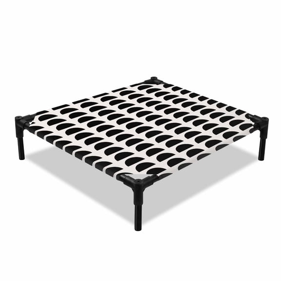 Black Semicircles Elevated Dog Bed, Boho Layered Modern Charcoal Black Arcs Cooling Breathable Outdoor Raised Dog Cot Bed with Metal Frame Non-Slip Feet for Small Dog 20x20in