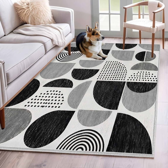 Black Semicircles Rectangle Area Rug 2.7x5ft Boho Art Modern Charcoal ...